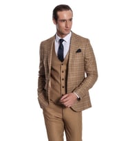 Ekose Ceketli Slim Fit Taba Erkek Takım Elbise - Wessi