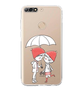 Huawei Y7 2018 Uyumlu Kamera korumalı Kapak Aşk Tasarımlı  Şeffaf Kılıf