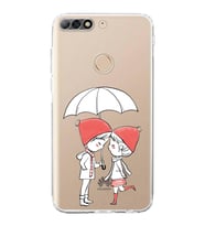 Huawei Y7 2018 Uyumlu Kamera korumalı Kapak Aşk Tasarımlı  Şeffaf Kılıf