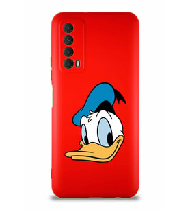 Huawei P Smart 2021 Soft Premier Kapak Donald Duck-B Tasarımlı Silikon Kılıf - Kırmızı (Şeffaf)