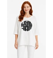 Kadın Beyaz Oversize Baskılı T-Shirt