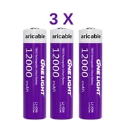 18650 Şarjlı Li-ion Pil 3.7V 12000mAh Yazılı 39 Gram Güçlü Batarya 3 ADET