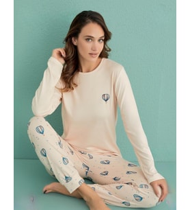 Mihra Kadın Bisiklet Yaka TERMAL Pijama Takımı 14101/10 - 1 Adet (Ekru)