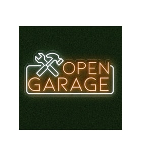 OPEN GARAGE Yazılı ve Şekilli Neon Tabela