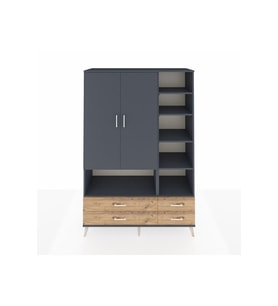 Hyperion Dolap 10 Raflı 4 Çekmeceli 2 Kapaklı 132x44x195 Antrasit-Antrasit/Çam