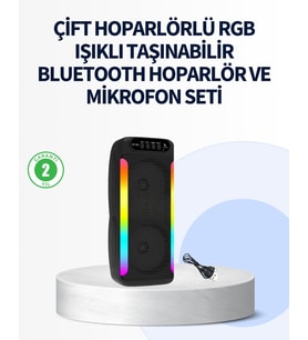 Northcity RGB Işıklı Çift Hoparlörlü Taşınabilir Bluetooth Speaker ve Mikrofon - 4 inç Güçlü Ses ve Karaoke Deneyimi