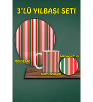 Yılbaşı Temalı 3'lü Mousepad Kupa ve Bardak Altlığı Seti