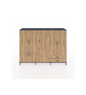 Hyperion Dolap 12 Raflı 2 Çekmeceli 7 Kapaklı 220x44x163 Antrasit-Çam