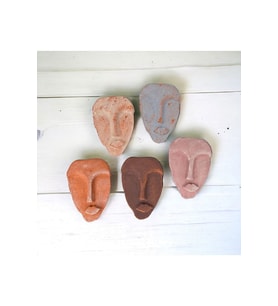 El Yapımı Taş Heykel Soyut Yüz Maske 5'li Set, Modern Eskitme Soyut Duvar Dekoru (Çok Renkli)