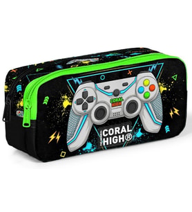 Coral High Siyah Fosforlu Yeşil Gamer İki Bölmeli Kalem Çantası - Erkek Çocuk