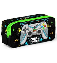Coral High Siyah Fosforlu Yeşil Gamer İki Bölmeli Kalem Çantası - Erkek Çocuk