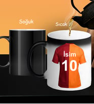 Kişiye Özel Sarı Kırmızı Taraftar Forma Numarası Ve İsim Tasarımlı Baskılı Sihirli Kupa Bardak