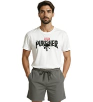 The Punisher Kuru Kafa ve Yazı Baskılı Grunge Tasarım Premium Erkek Tişört (Beyaz)