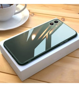 iPhone 11 Pro Max Parlak Cam Kamera Korumalı Telefon Kılıfı (Koyu Yeşil)