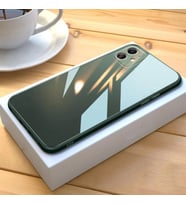 iPhone 11 Pro Max Parlak Cam Kamera Korumalı Telefon Kılıfı (Koyu Yeşil)