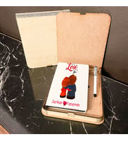 Sevgililer Günü Hediyesi Ahşap Kutulu Defter Kalem Set 012