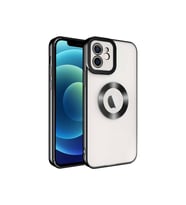 Vivo V25 Kılıf Logo Yeri Açık Kamera Lens Korumalı Renkli Kenarlı Şeffaf Silikon (Siyah)