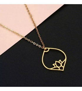 24 Ayar Has Altın Kaplama Lotus Çiçeği Gümüş Kolye