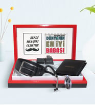 BK Gift Kişiye Özel Dünyanın En İyi Babası Tasarımlı Mesajlı Kutuda Cüzdan Kemer Çakmak Tespih ve Anahtarlık Hediye Seti-1