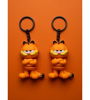 MYCRAFT3D 2 Adet Klasik Garfield Kedi Anahtarlığı 3D Esnek - Siyah Zincirli