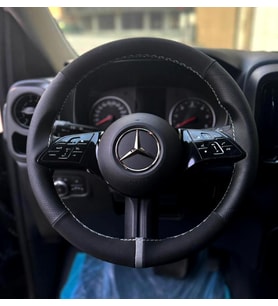 DİKİŞLİ DİREKSİYON KILIFI NUBUK DERİ NOKTALI DERİ GRİ YÜZÜK GRİ DİKİŞLİ MERCEDES VİTO İÇİN