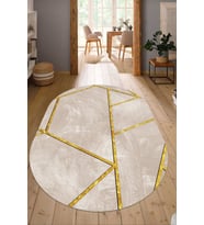 Dijital Baskılı Kaymaz Taban Yıkanabilir Oval Salon Halısı Mutfak Halısı Yolluk NDO-HS-318 (Bej)