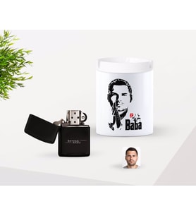 BK Gift Kişiye Özel Babalar Günü Hediyesi Godfather Baba Tasarımlı Seramik Kül Tablası ve Benzinli Çakmak Seti-1 (Model 1)