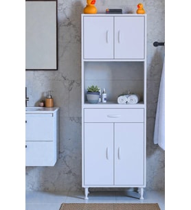 Eliusta Nordi 4 Kapak 2 Raflı Beyaz Dolap 65x173x32,5 cm Çekmeceli Çok Amaçlı Banyo/Mutfak Dolabı