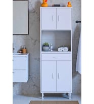 Eliusta Nordi 4 Kapak 2 Raflı Beyaz Dolap 65x173x32,5 cm Çekmeceli Çok Amaçlı Banyo/Mutfak Dolabı