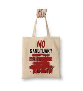No Sanctuary Beyaz Bez Çanta Uzun Saplı Alışveriş Çantası Plaj Çantası