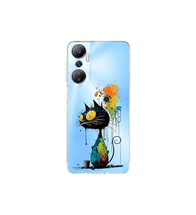 Infinix Hot 20 ile Uyumlu Splash Kedi Tasarımlı Şeffaf Silikon Kılıf