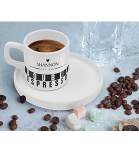 BK Gift Kişiye Özel Sunum Tabaklı İsimli Tarihli Coffe Tasarımlı Türk Kahvesi Fincanı-4, Arkadaşa Hediye, İş Hediyesi, Aileye Hediye