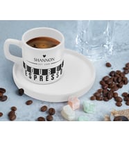 BK Gift Kişiye Özel Sunum Tabaklı İsimli Tarihli Coffe Tasarımlı Türk Kahvesi Fincanı-4, Arkadaşa Hediye, İş Hediyesi, Aileye Hediye