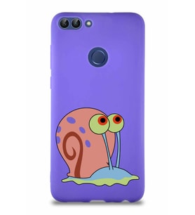 Huawei P Smart Soft Premier Kapak Salyangoz Gary Tasarımlı Silikon Kılıf - Mor (Şeffaf)