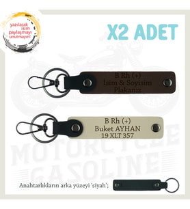 Motrocu Gruplara Hediye İsim Plaka ve B Rh (+) Kan Grubu Yazılı x2 Anahtarlık, K Kahve-S Kahve-Syh