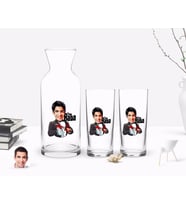 BK Gift Kişiye Özel Renkli Baskılı Godfather Baba Karikatürlü İkili Rakı Bardağı ve Karaf Hediye Seti-5 (Model 1)