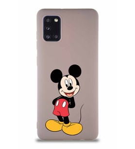 Samsung Galaxy A31 Soft Premier Kapak Mickey Mouse-B Tasarımlı Silikon Kılıf - Pudra (Şeffaf)