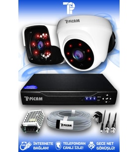 PICAM 2 Kameralı Panda 1 İç Kamera Set HDD'siz Full HD Gece Görüşlü Güvenlik Kamerası Sistemi