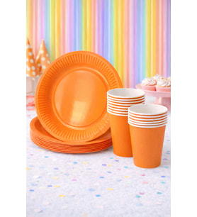 Beysüs Makaron Turuncu 8Li Tabak Bardak Set
