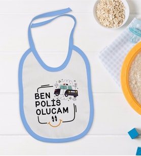BK Kids Polis Olucam Tasarımlı Mavi Bebek Mama Önlüğü-1
