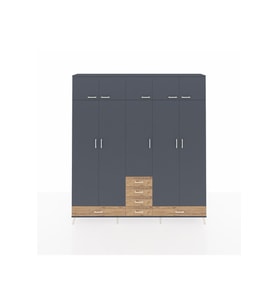 Arges Dolap 6 Raflı 6 Çekmeceli 4 Askılı 220x30x243 Antrasit-Antrasit/Çam
