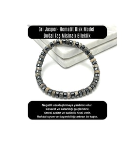 SERTİFİKALI Gri Jasper - Hematit Disk Model Doğal Taş Misinalı Bileklik