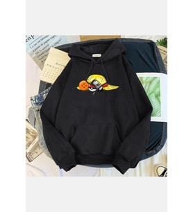 Anime Sembol Kapşonlu Sweatshirt (Siyah)