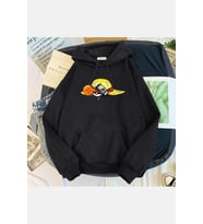 Anime Sembol Kapşonlu Sweatshirt (Siyah)