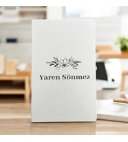 Kişiye Özel İsimli Lotus Çiçekli Çerçeve Tasarım Beyaz Defter Ajanda