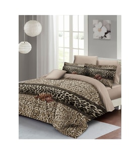 Leopar Lastikli Çarşaflı %100 Pamuk Saten Çift Kişilik Nevresim Takımı Leopard Fabric