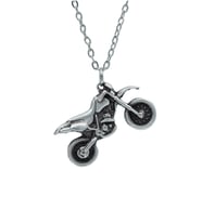 Cross Motor - Motosiklet Erkek Kadın Kolye Antik Gümüş Kaplama - 60 cm Düz Zincir