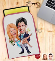 BK Gift Kişiye Özel Evleniyoruz Karikatürlü Taşınabilir Koruyucu Tablet Kılıfı & Organizer Çanta - Pembe-4