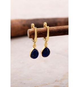 Doğal Lapis Lazuli Taşlı Damla Mini Altın Yaldızlı Gümüş Küpe 5868