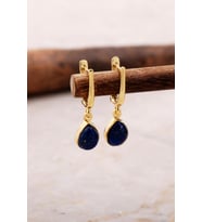 Doğal Lapis Lazuli Taşlı Damla Mini Altın Yaldızlı Gümüş Küpe 5868